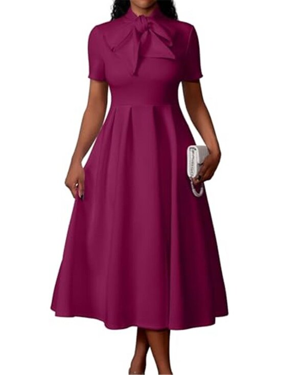 Dresses & Skirts - Women's Elegant Casual Short Sleeve A-Line Dress with Pockets